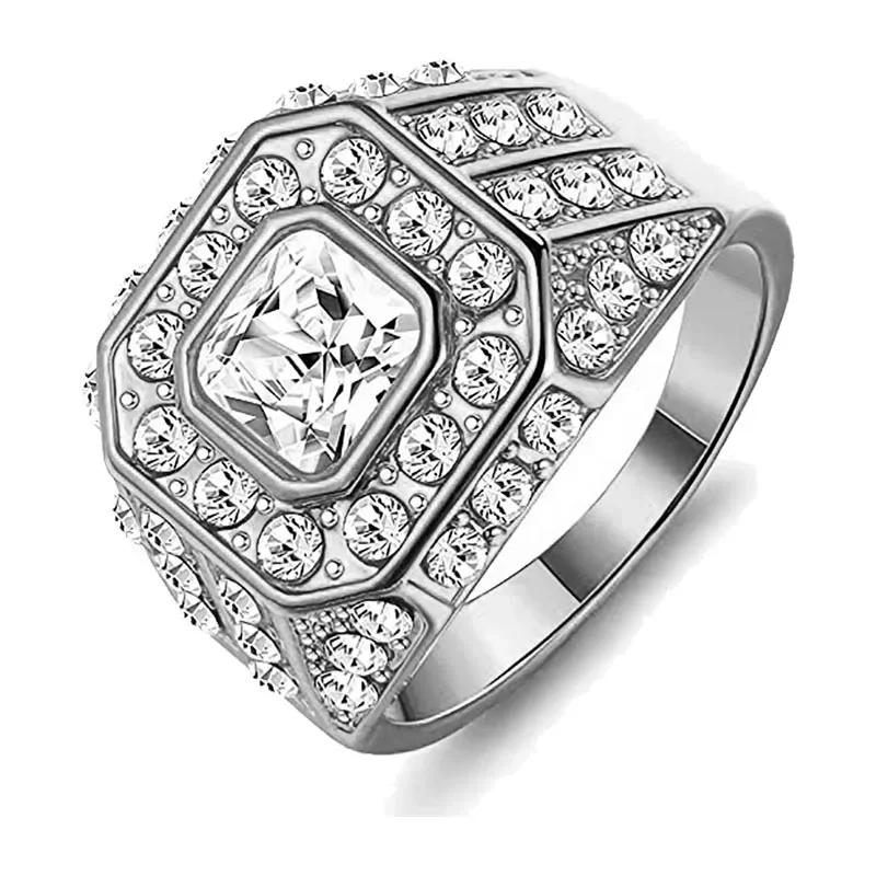 Sale 5-12 White Golden Iced Out HipHop Engagement Rings CZ Pinky Men Women Full Crystal Ring