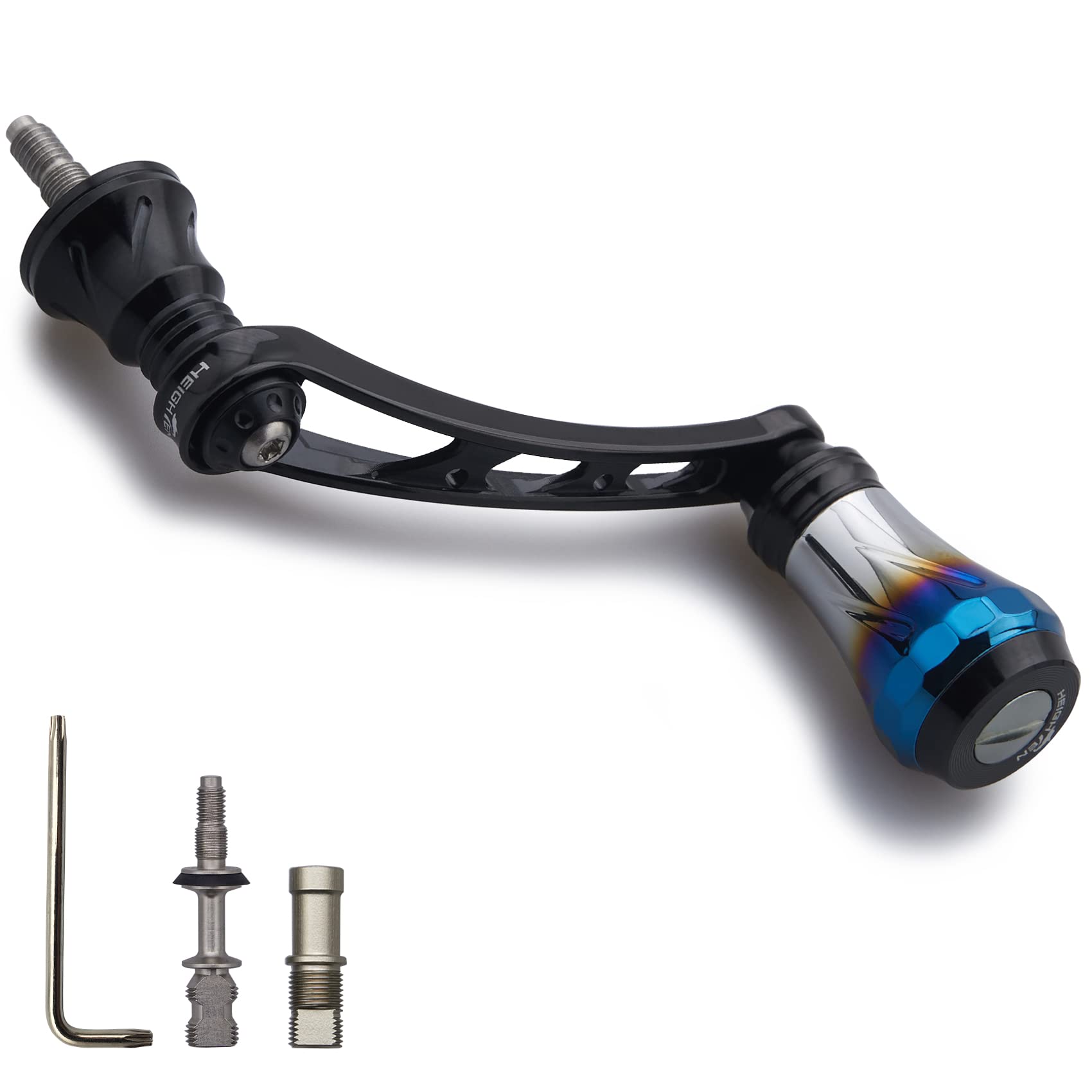 

HEIGHTEN 56mm Reel Handle with 20mm Knob for Daiwa Universal Spinning Reels Aurora Series Shimano, (DAIWA) (Black & Black) (418)