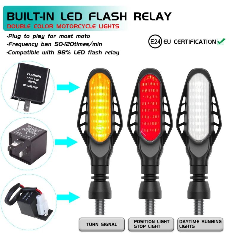 Motorcycle LED Signal Lights 16LED Motorcycle Directional Indicator Turn Signal DRL Light Flowing Taillight Daytime Running Lamp