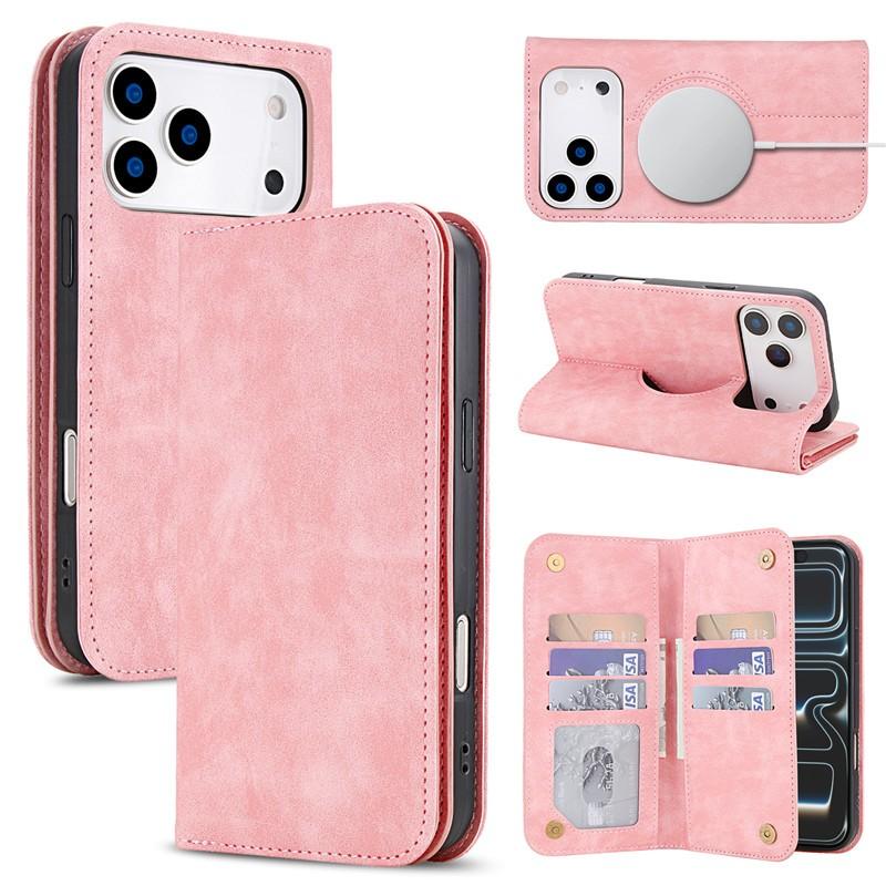Wireless Charging For Magsafe Wallet Flip Case For iPhone 17 Pro Max 12 13 14 Plus 15 16 Pro Retro Leather Card Slots Book Cover