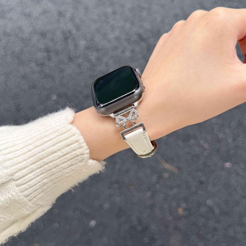 Süße Schleifen-Leder-Uhrenarmbänder für Apple Watch Armband für IWatch Serie 10 Armband Smartwatch 38 40 42 44 45 49 mm