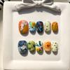 Hand-Painted Press-On Nails Short Square Cat Eye Design Cute Kawaii Style Wearable Nail Tips Women