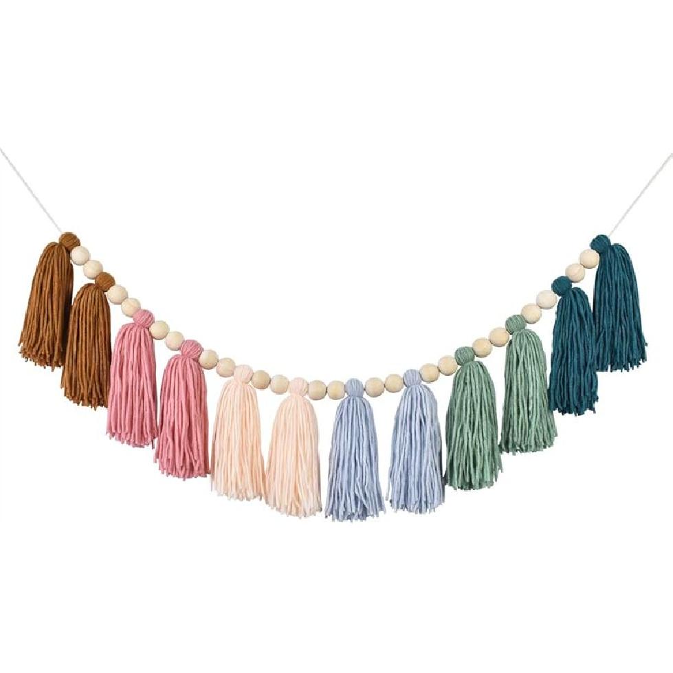 DrCor Pastel Rainbow Boho Tassel Garland – Handmade Colorful Yarn Banner for Nursery, Kids Bedroom, Baby Shower, Birthday Party Backdrop, Dorm,