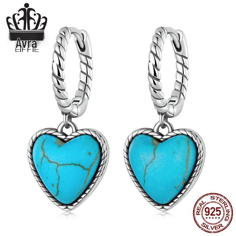 

Avle Оригинальные серьги из стерлингового серебра S925 с бирюзовым цирконом в форме сердца (BSE589) S925 Silver