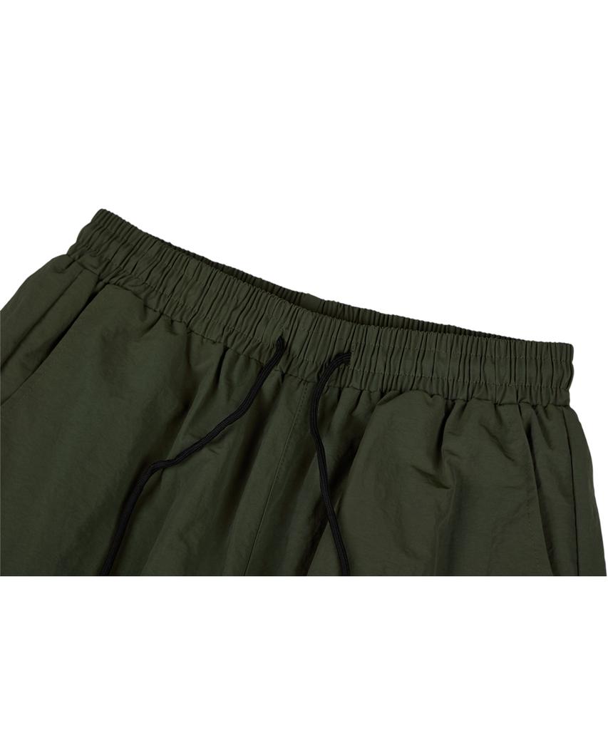 CREAM SODA LAB Wide Nylon Elastic Waist Big Pocket Cargo Pants Khaki