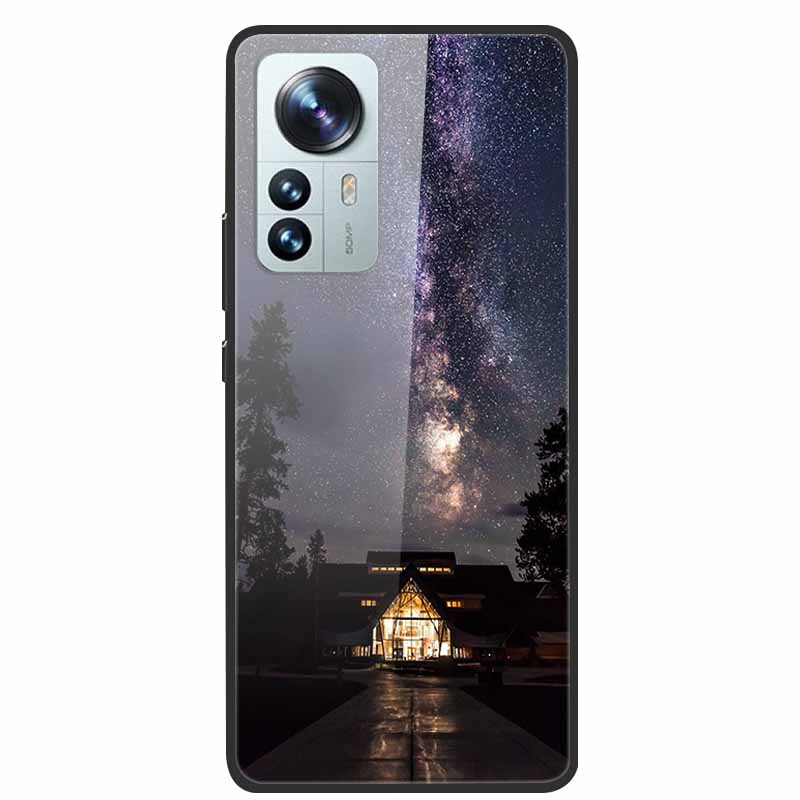 Luxus Hülle für Xiaomi 12T Pro Blumen Gehärtetes Glas Hülle für Xiaomi 12T TPU Stoßfänger Xiaomi 12 T Harte Schwarze Hülle Bunte Capa