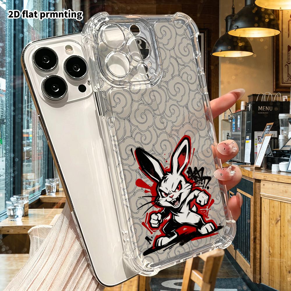 Phone Case: 2D Flat, Suitable for iPhone 18 17 16 15 14 13 Pro, Transparent Corner Protection Case, Boxing Rabbit, Christmas and Halloween Gifts