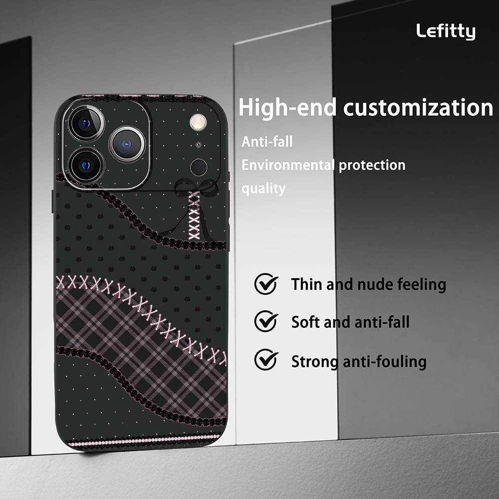 Jirai Kei Cute Girl Lace Phone Case For IPhone 17 16 15 14 13 12 11 Pro Max Plus Mini Black Frosted Soft Shell Funda iPhone14promax
