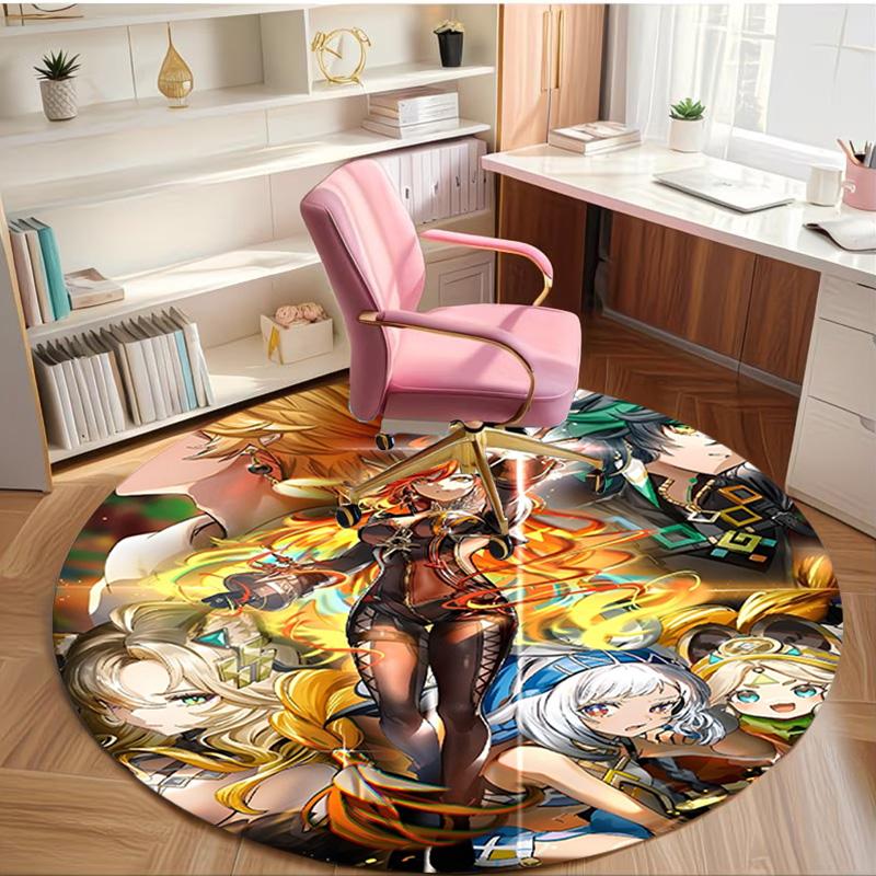 Genshin Impact Print Round Rug, Washable Floor Carpet, For Entryway Dorm Laundry Room Office Study, Home Decor Birthday Christmas Gift