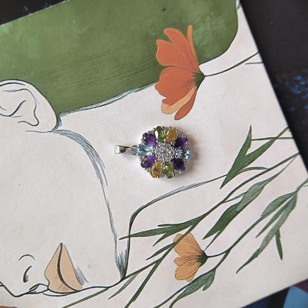 Серебряная подвеска с аметистом 3.087ct, цитрином, хризолітом, топазом (2193357)