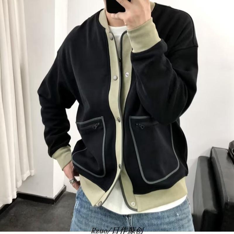 

Korean Style Color Block Knitted Cardigan - Men s High-End Casual Sweater for Autumn/Winter 3XL чорний