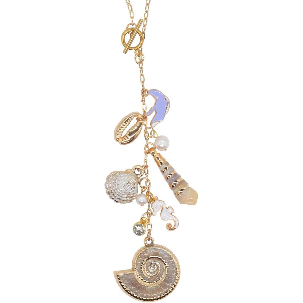 Gold Seashell Rear View Mirror Hanging Charm – Coastal Beach Hanging Charm, Boho Starfish Aesthetic Car Interior Accessory, Cute Car Ornament Gift