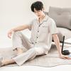 Pajamas men's 1011 new spring and summer pure cotton short-sleeved trousers youth thin can be worn outside loungewear summer suit