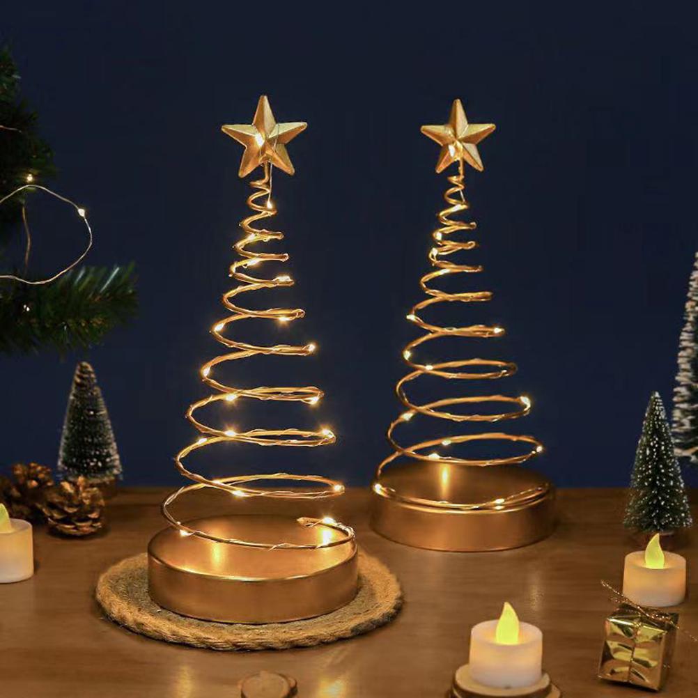Metal Christmas Tree Spiral Wrought Iron Ornament Xmas Decoration with Light Bar and Tree Top Star for Living Room and Dining Room Decor