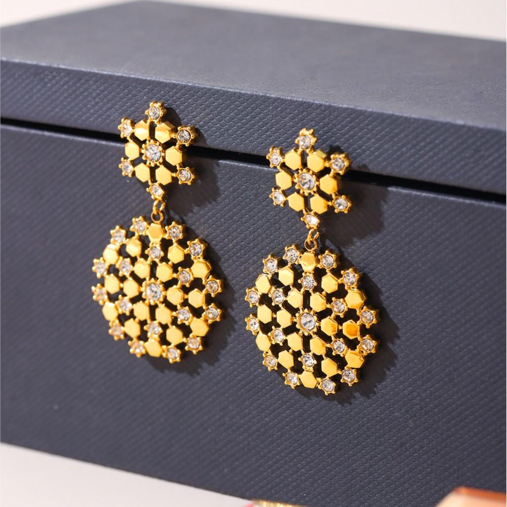 Chain Necklace Matching Ring Earring In Stainless Steel 18k Gold Plated Hexagonal Pendant Necklaces Rings Earrings Set For Women