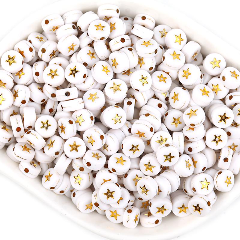 100pcs/Lot Acrylic Beads Flat Circular Shape Colorful Star Beads Loose Beads For DIY Jewelry Bracelet Necklace Accessory