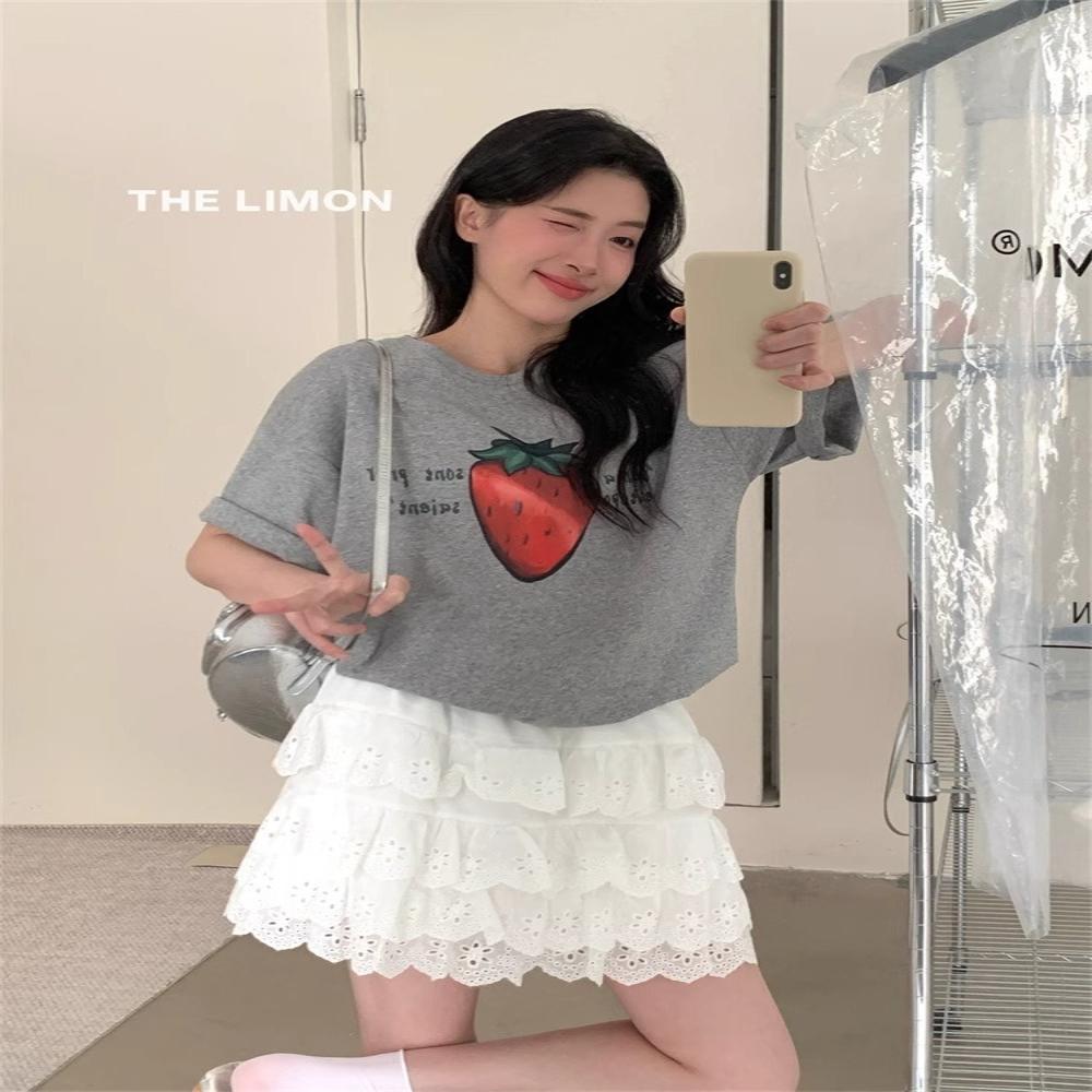 American Vintage Short Sleeve Pure Cotton T-Shirt Women's Summer Loose Plus Size Trendy Leisure Printed Casual Round Neck Top