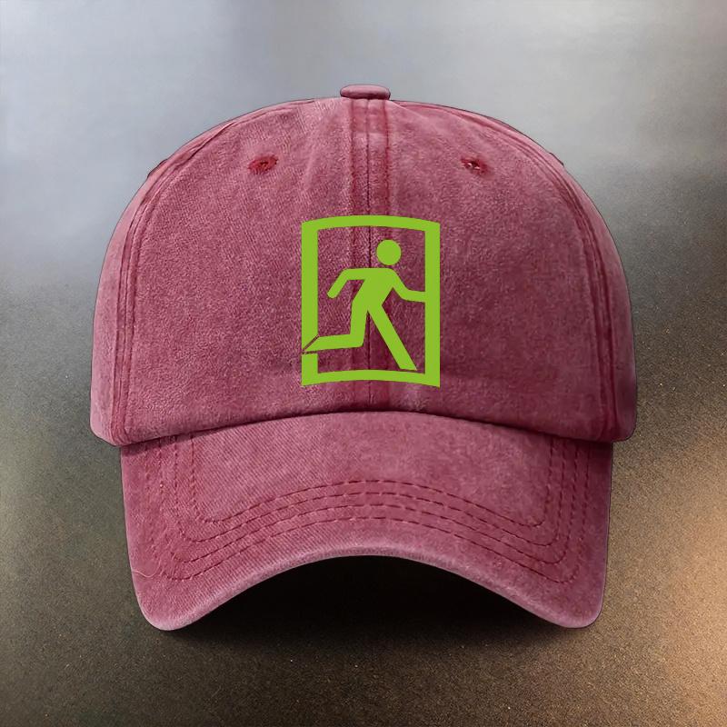 A Washed Hat Featuring an Emergency Exit Sign Pattern a Daily Sunprotection Baseball Cap a Musthave Fashionable Couples H