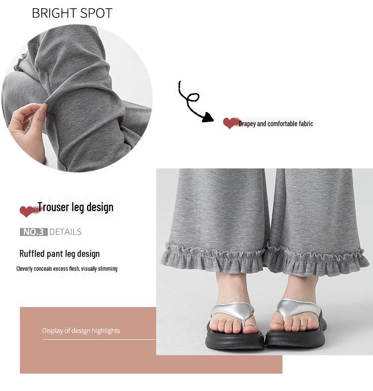 High Waist Ruffle Trim Maternity Pants - Spring & Autumn Micro Flare, Casual Loose Fit, Cropped Tailored.