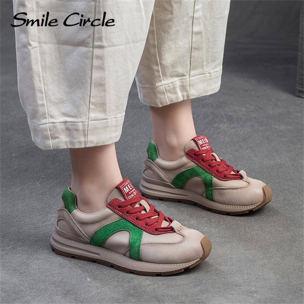 Damen Freizeitschuhe aus echtem Leder mit runder Zehenpartie und Schnürung, modische und bequeme Sneakers