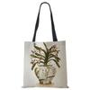 Plant Flowers Shopping Tote Bag Women Canvas Print Shoulder Bag Reusable Harajuku Large Capacity Travel School Handbag CLE