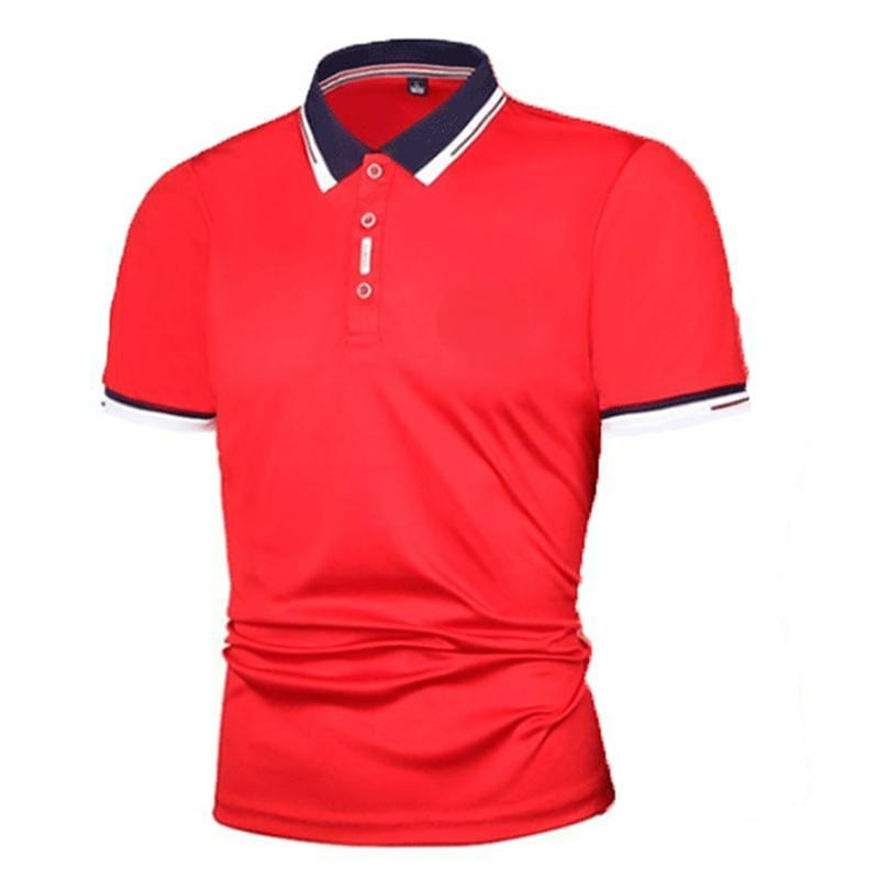 Summer  Men's Stitching Contrast Color T-shirt  Men's Sports Fashion Short-sleeved Casual Red and Black POLO Shirt