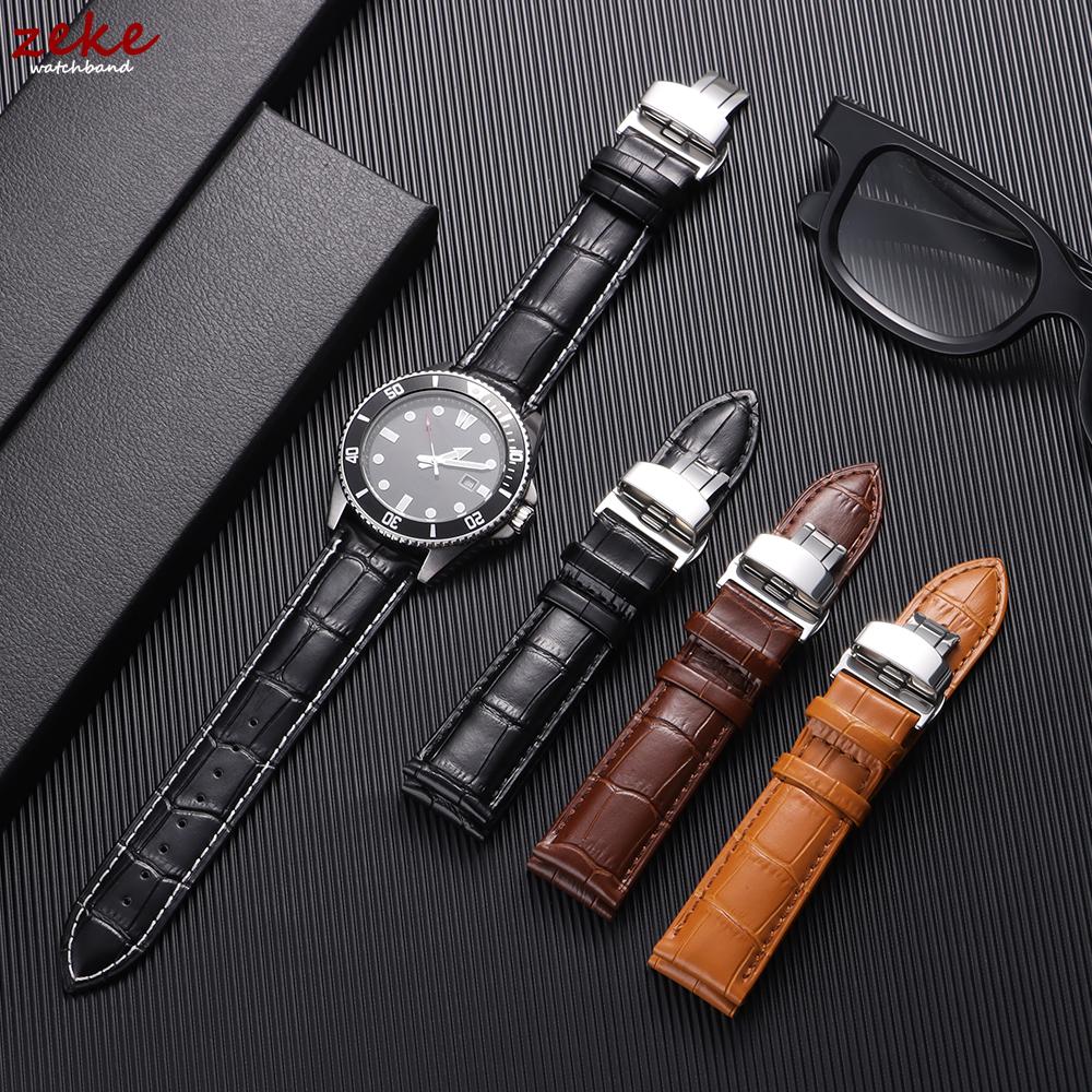 Genuine Calfskin Leather Watch Starp 12/13/14/15/16/17/18/19/20/21/22/23/24mm Universal Replacment Bands with Butterfly Buckle