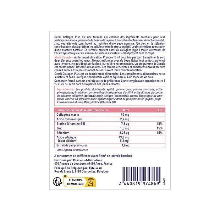 Dexsil Collagen Plus Beauté De La Peau Collagène Et Acide Hyaluronique 500 Ml