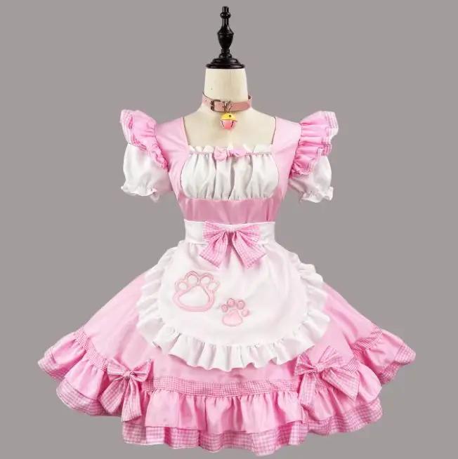 Women s New Cat Girl Maid Costume Cos Costume Apanese Cute Maid Pink Black and White Classic Lolita Cat Dress 2XL