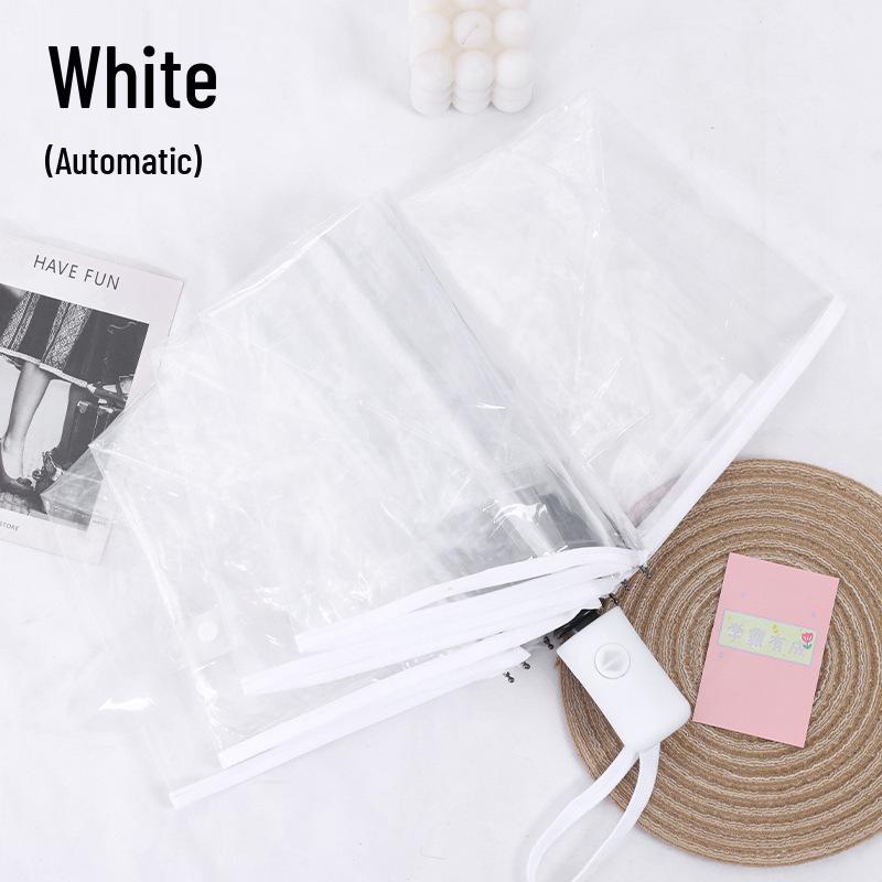 Cherry Blossom Transparent Automatic Umbrella - Soft Girl Three-Fold Design