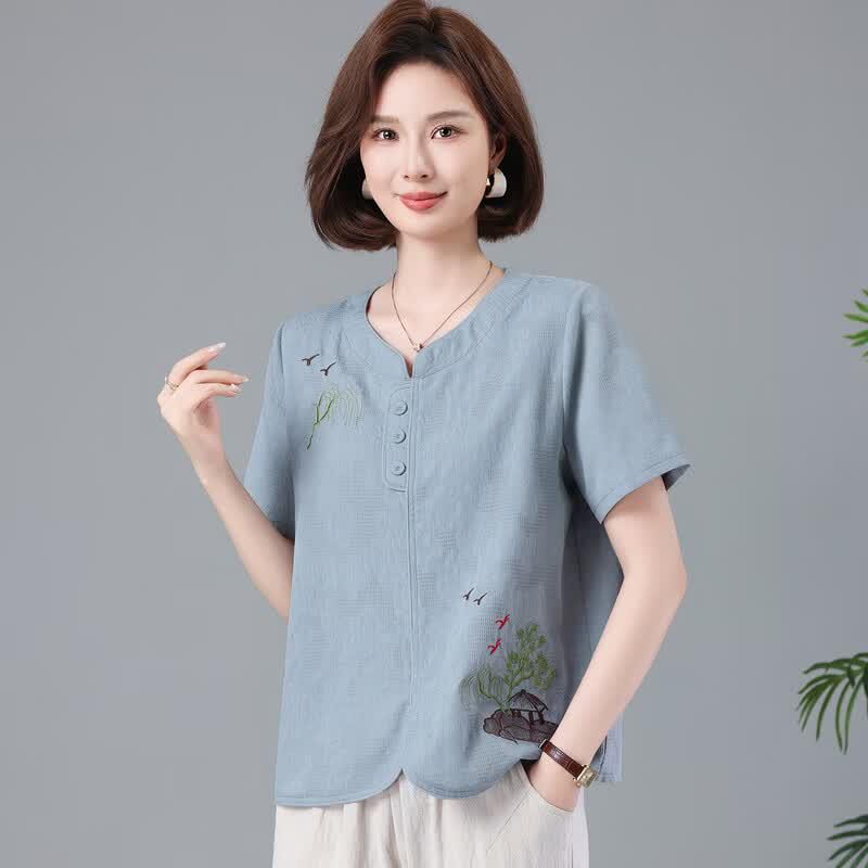 Lonsa Women's Embroidered Loose Cotton T-Shirt