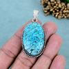 Blue Turquoise Gemstone Pendant, Oval Turquoise Stone 925 Sterling Silver Plated Necklace Pendant, Handmade Boho Jewelry for Women