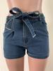 Elastic Waist Denim Shorts with Belt, Available In 5 Colors and 8 Sizes