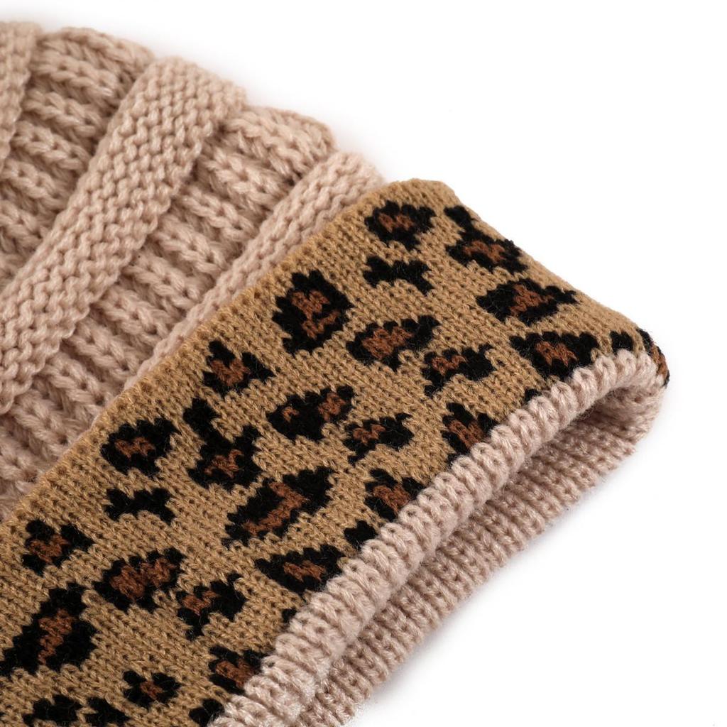 Fashion Winter Leopard Women's Hat Warm Knitted Beanies Cap For Women Girl Pom Pom Thick Lady Female Cap Hat With Hair Ball