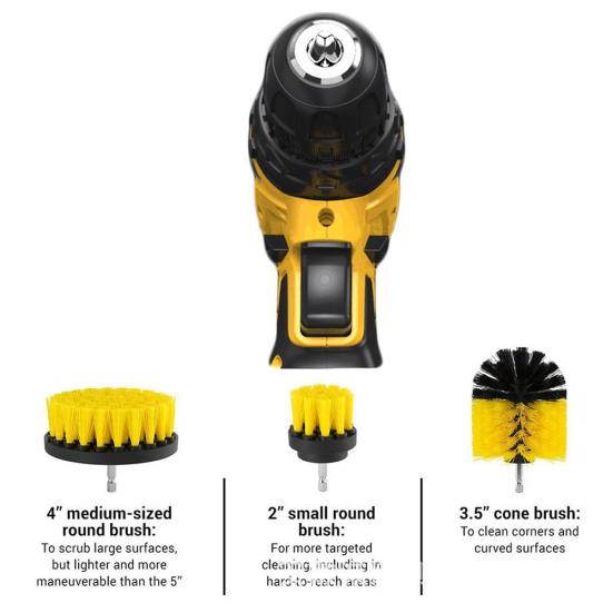 3 Sizes Bathroom Crodless Power Scrubber Drill Brush Cleaning Attachment Kit