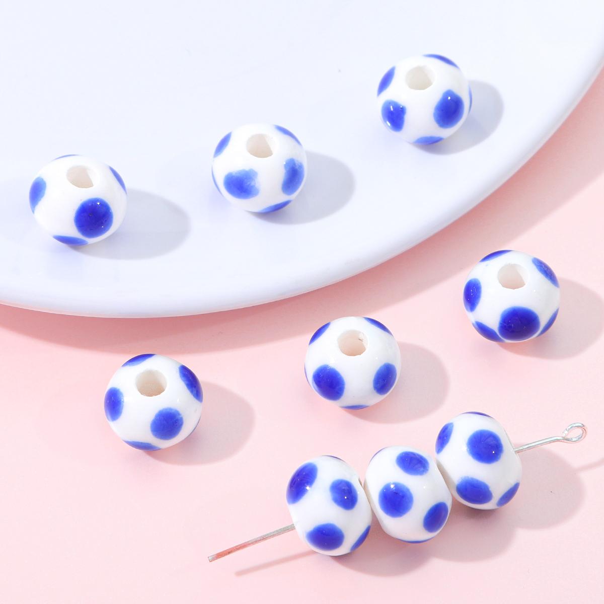 

2 шт. 12x9 мм круглі точкові керамічні намистини ручної роботи для аксесуарів для виготовлення ювелірних виробів своїми руками темно-синього кольору