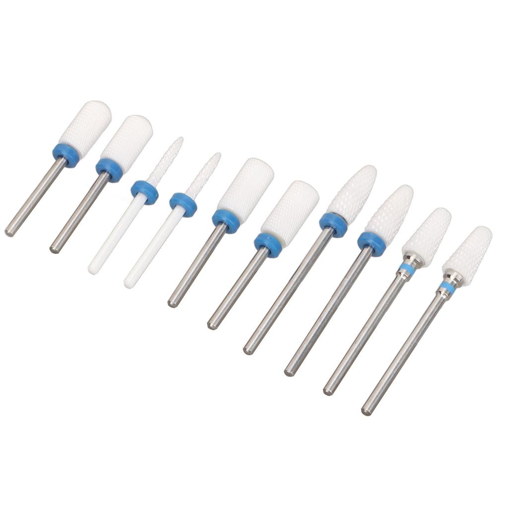 10pcs Nail Drill Bits Set Home Salon Novice Ceramic Cuticle Remover Bits with 20 Hole Storage Box