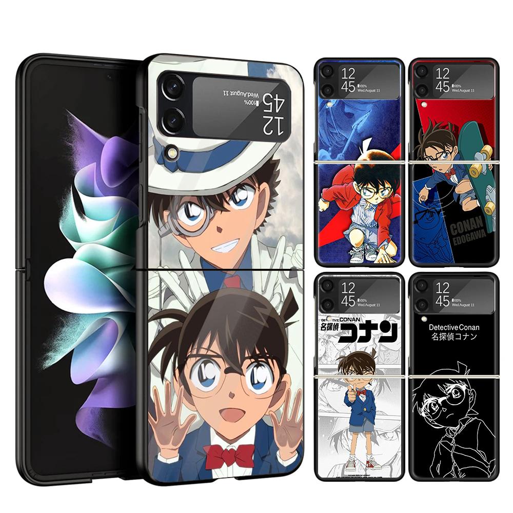 Anime Conan Cover Phone Case For Samsung Galaxy Z Flip 7 6 5 4 3 5G Flip7 Flip6 Flip5 Flip4 Flip3 Black Fundas Shell Galaxy Z Fl