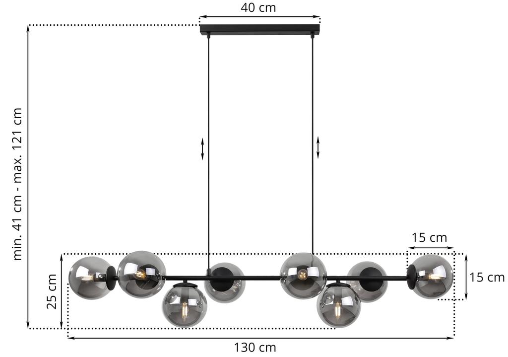 Siena Black Hanging Lamp 8-Flat Graphite Lampshade E14