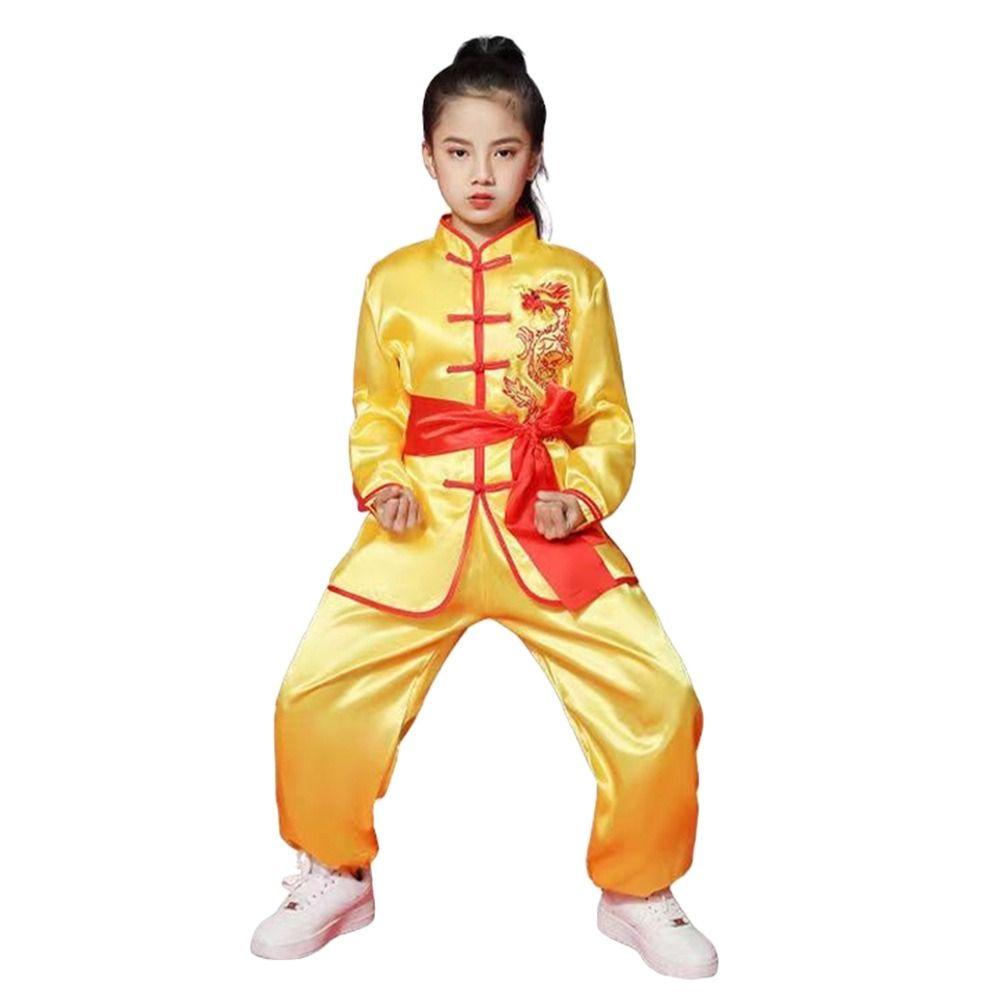 With Belt Kungfu Uniform Long Sleeves Tai Chi Uniform Fashion Wushu Costume Kids Boys Girls