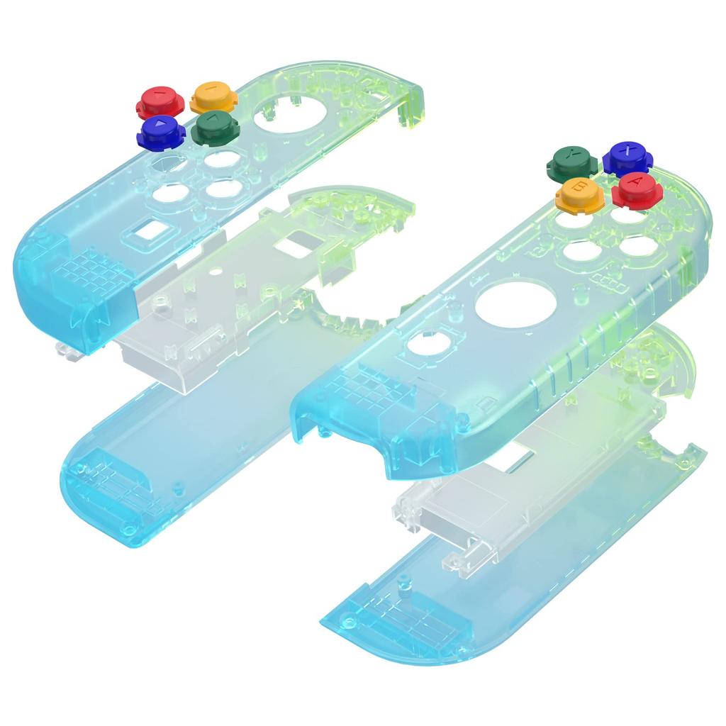 EXtremeRate Controlador de Mão Caixa de Habitação Compatível com Switch Joycon e Switch OLED Clear Gradient Color Substituição Shell DIY Substituição Case