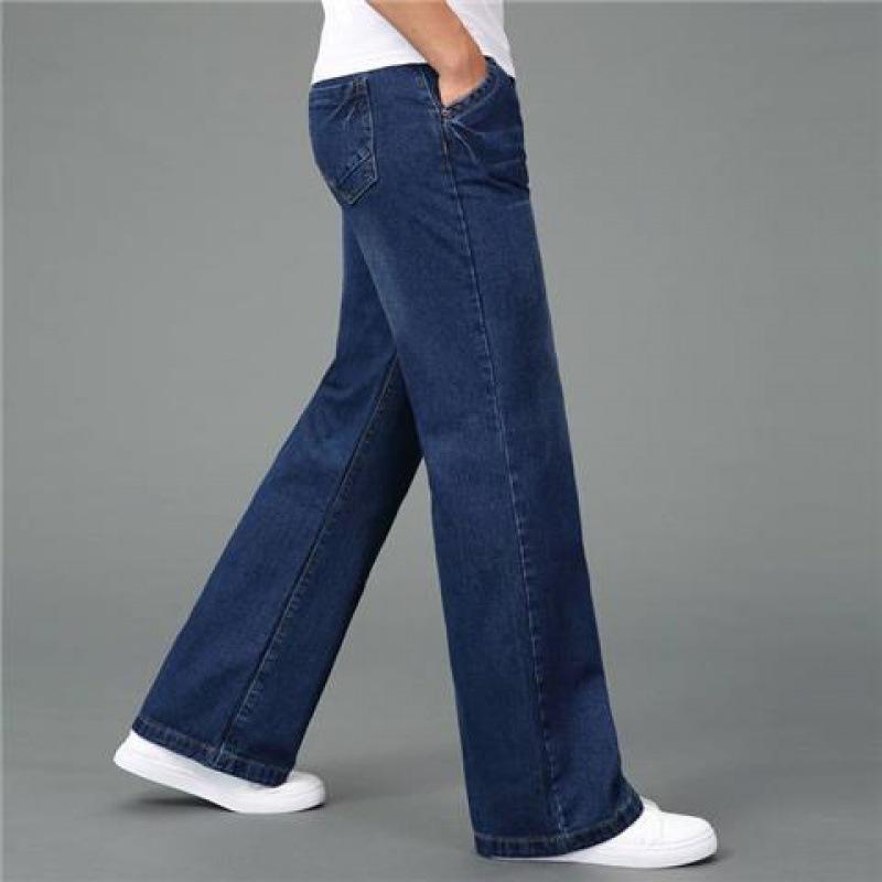 Male Spring and Summer Thin Section Denim Flared Pants Mid-waisted Loose Straight Washed Wide Leg Pants