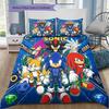 Sonic Hedgehog Pattern Bedding Quilt Set Quilt Cover Pillowcase Home Birthday Gift(1 * Duvet Cover + 2 * Pillowcase, Without Core)