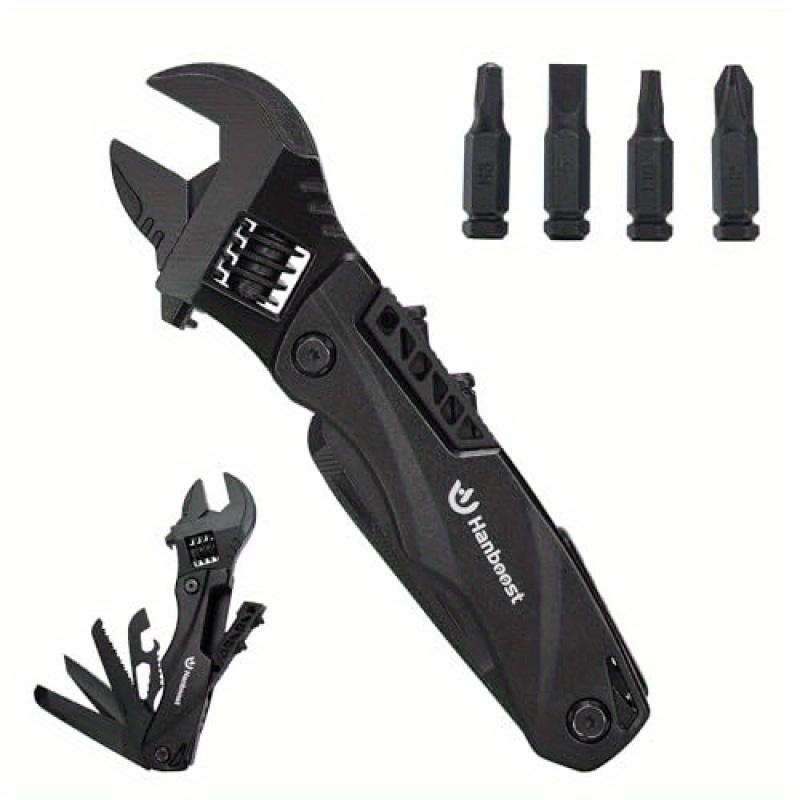 19-In-1 Multifunctional Tool Wrench - Compact and Durable Aluminum Alloy with Pliers, Wire Pliers, Saw, Bottle Opener, Etc. - Black
