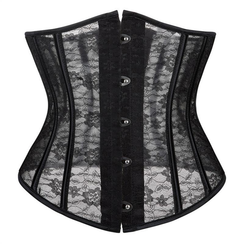 Women Sheer Mesh Patterned Short Waist Cincher Tummy Control Body Shaper