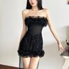 2026 European and American style spring and summer new women's clothing solid color slim-fitting high-waisted fashion one-word neck tube top dress wom