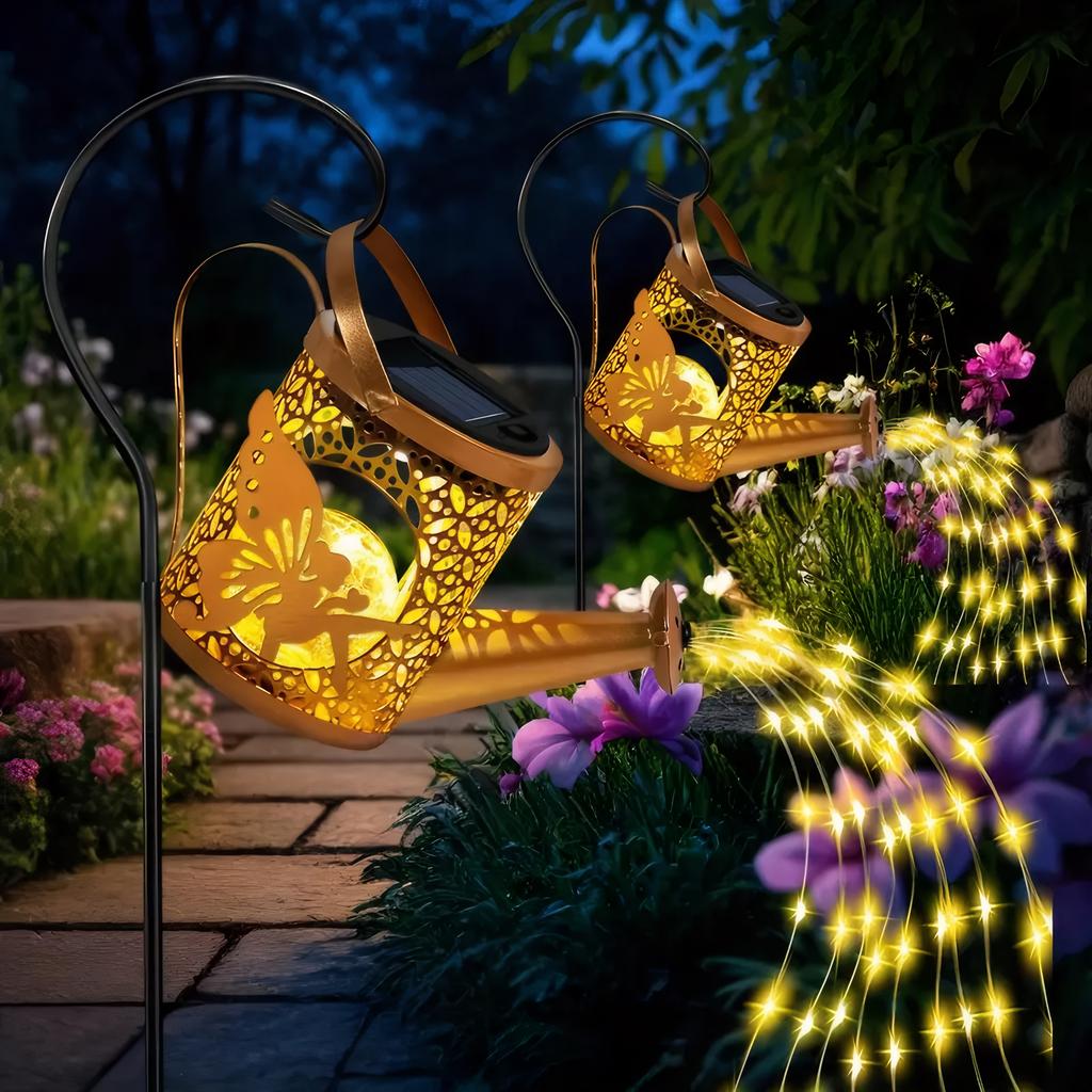 LED Solar Garden Kettle Light Warm Light Metal Solar Lights IP65 Waterproof Hanging Kettle Lantern Lawn Yard Decoration Lamp