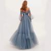 New European and American women's clothing one-word shoulder mesh long-sleeved wedding dress big swing dress