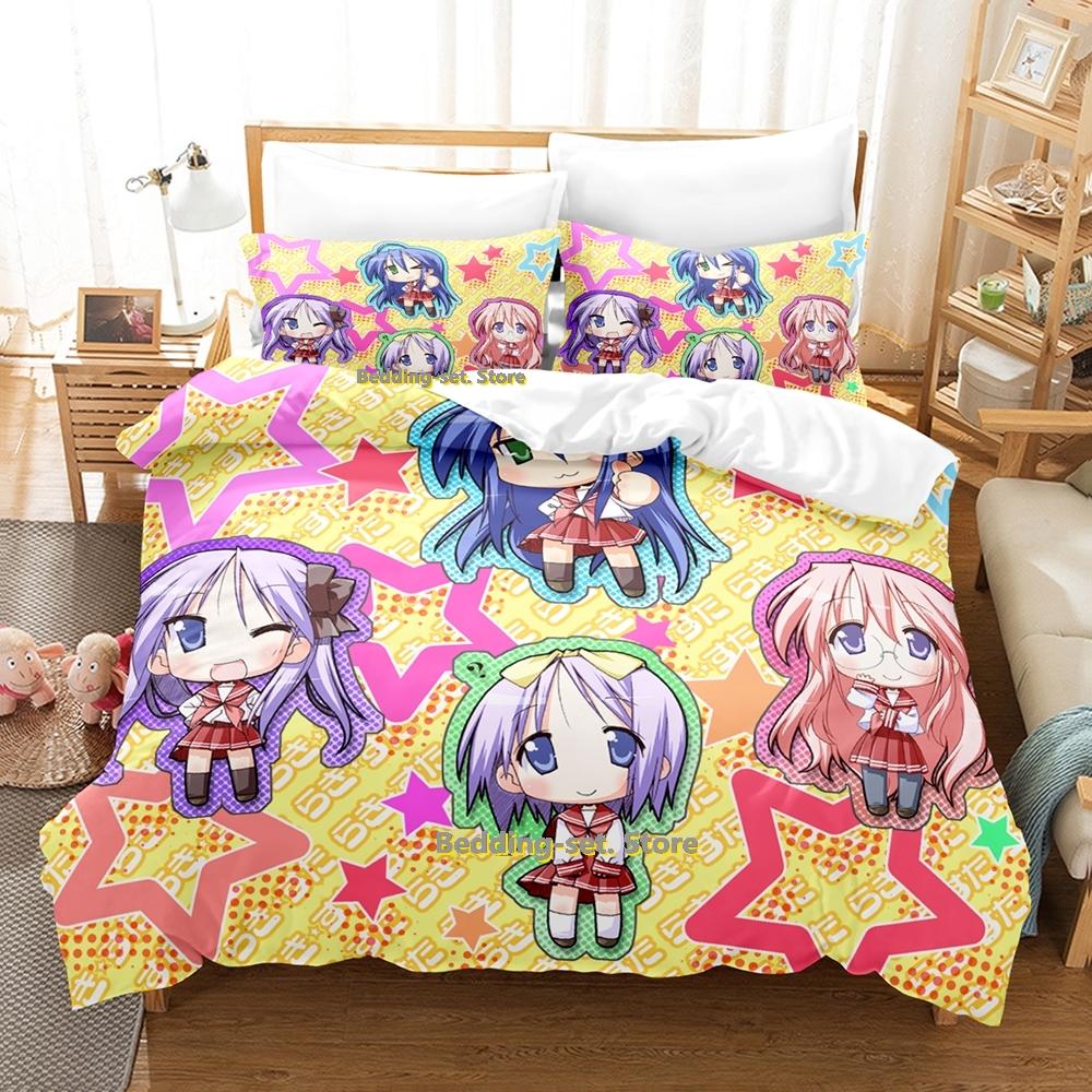 Lucky Star Konata Bedding Set Single Twin Full Queen King Size Bed Set Adult Kid Bedroom Duvetcover Sets 3D Anime Bed Sheet Set