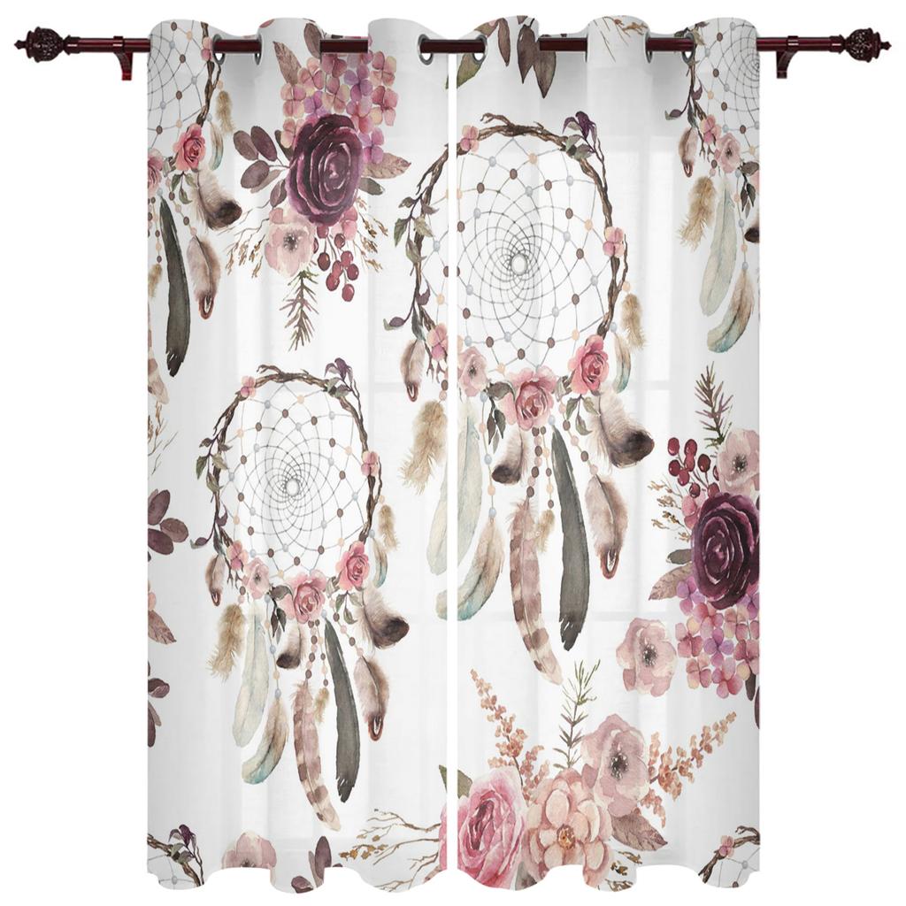 Dream Catcher Watercolor Feather Pattern Modern Window Curtains for Living Room Bedroom Curtain Blinds Drapes Door Curtains